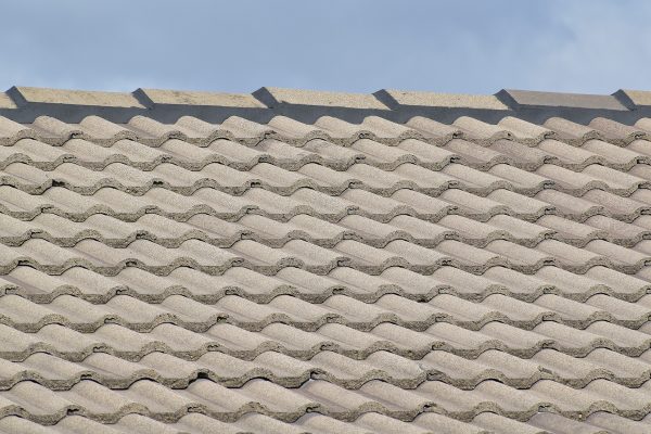 Close-up view of unpainted concrete tile roof