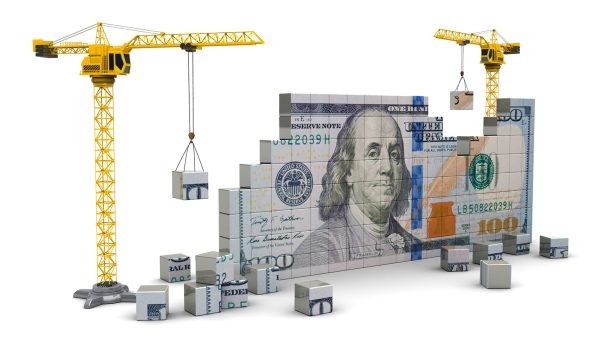 Image of cranes building $100 bill